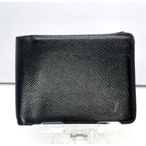 Authentic Louis Vuitton Black Taiga Leather Florin Multiple Bifold Wallet
